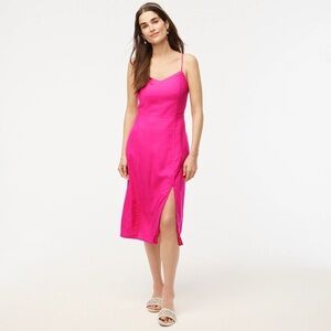 J. Crew Linen-blend slip midi dress Vivid Pink NWT